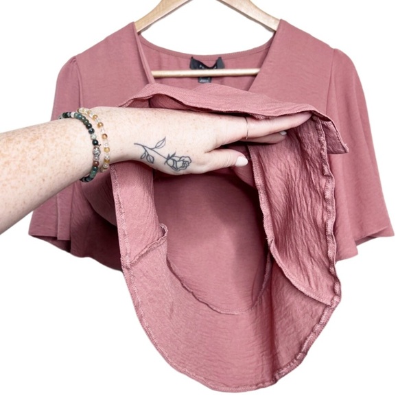 Primark Womens Short Sleeve Wrap Button Dusty Rose Peplum Formal Crop Top Blouse - Picture 7 of 16